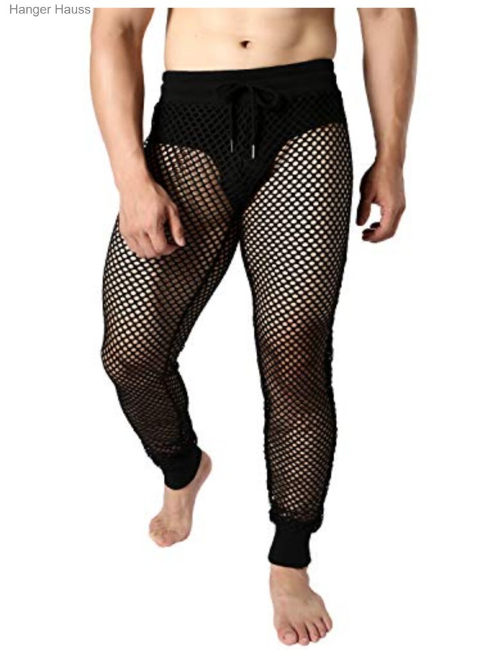 JOGAL Mens Mesh Fishnet See Through Stretch Leggings